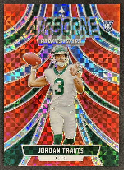 Jordan Travis 2024 Panini Rookies & Stars Airborne Red Plaid Jets front
