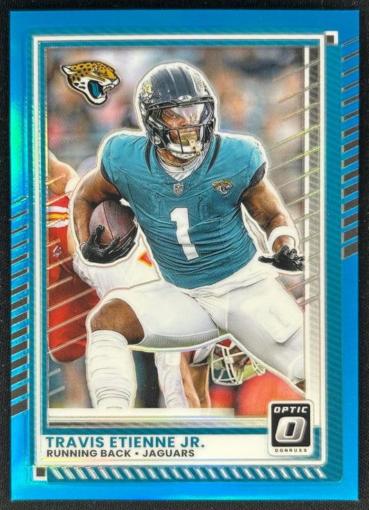 Travis Etienne Jr. 2025 Donruss Optic Aqua Prizm /349 Jaguars front