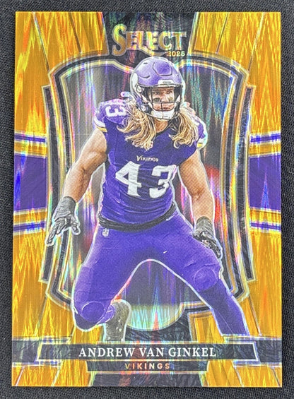 Andrew Van Ginkel 2025 Panini Select Premier Level Orange Prizm Shock /399 Vikings