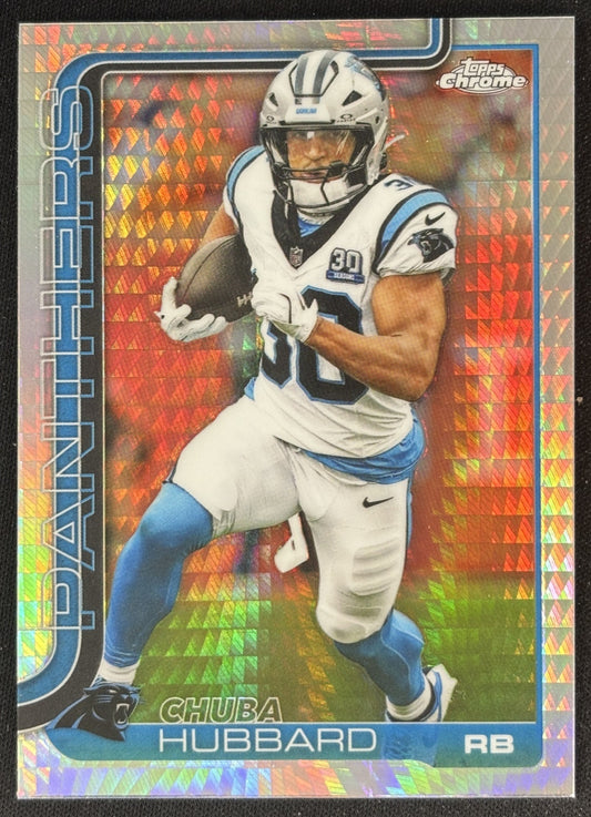 Chuba Hubbard 2025 Topps Chrome Prism Refractor Panthers Sports Trading Cards