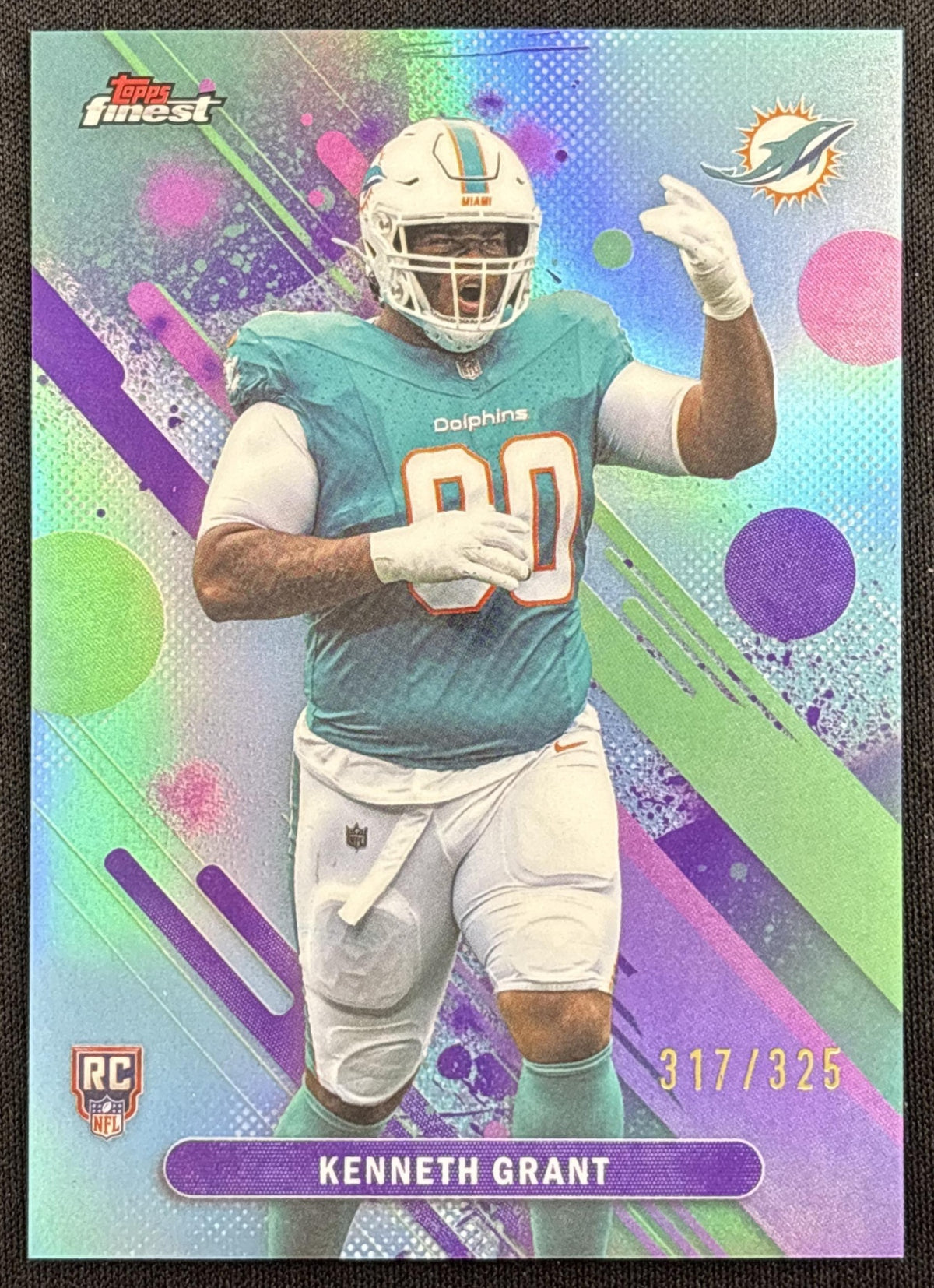 Kenneth Grant 2025 Topps Finest Sky Blue Refractor /325 Dolphins
