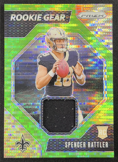 Spencer Rattler 2024 Panini Prizm Rookie Gear Neon Green Pulsar Saints