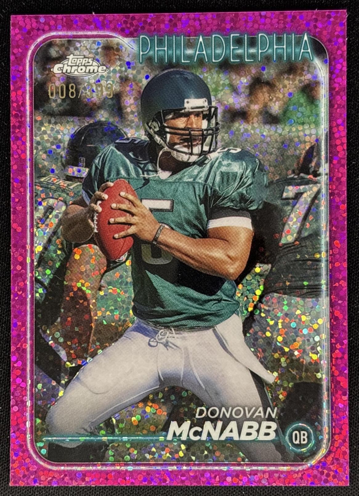 Donovan McNabb 2024 Topps Chrome Magenta Speckle Refractor /399 Eagles front