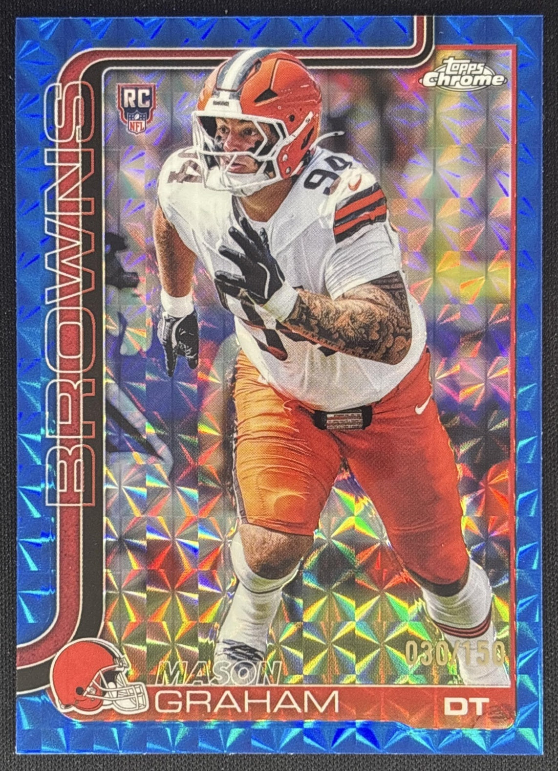 Mason Graham 2025 Topps Chrome Rookie Blue Geometric Refractor /150 Browns front