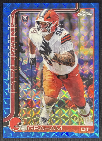 Mason Graham 2025 Topps Chrome Rookie Blue Geometric Refractor /150 Browns front
