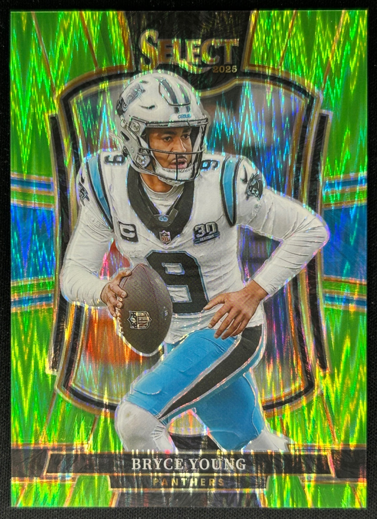 Bryce Young 2025 Select Premier Level Neon Green Prizm Shock /699 Panthers Sports Trading Cards