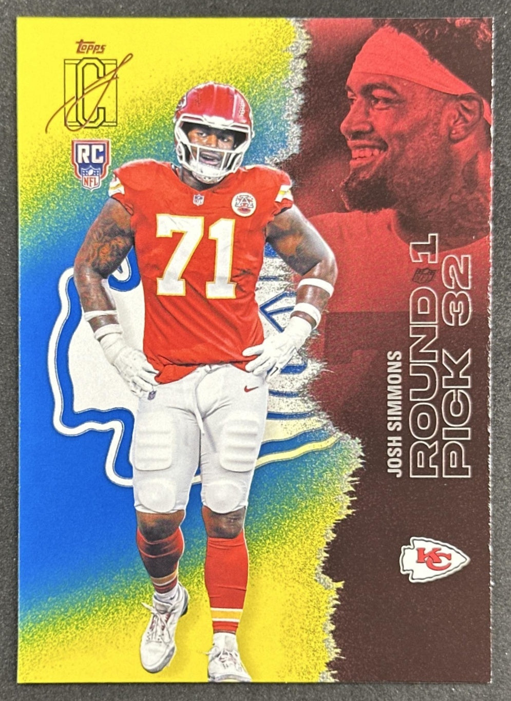 Josh Simmons 2025 Topps Signature Class Rookie Blue & Yellow Foil Chiefs