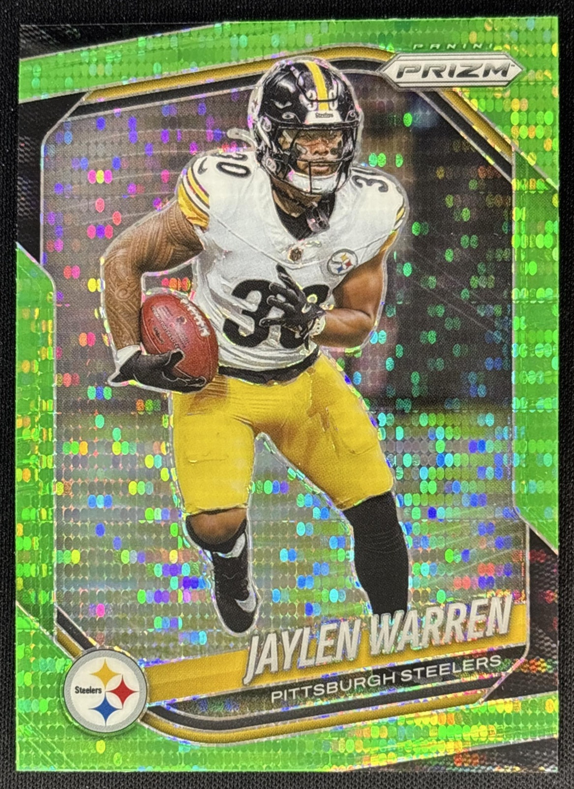 Jaylen Warren 2025 Panini Prizm Neon Green Pulsar Steelers