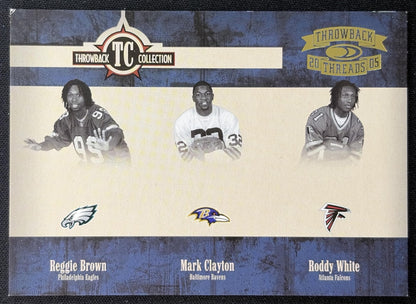 Reggie Brown Mark Clayton Roddy White 2005 Donruss Throwback Threads Collection front