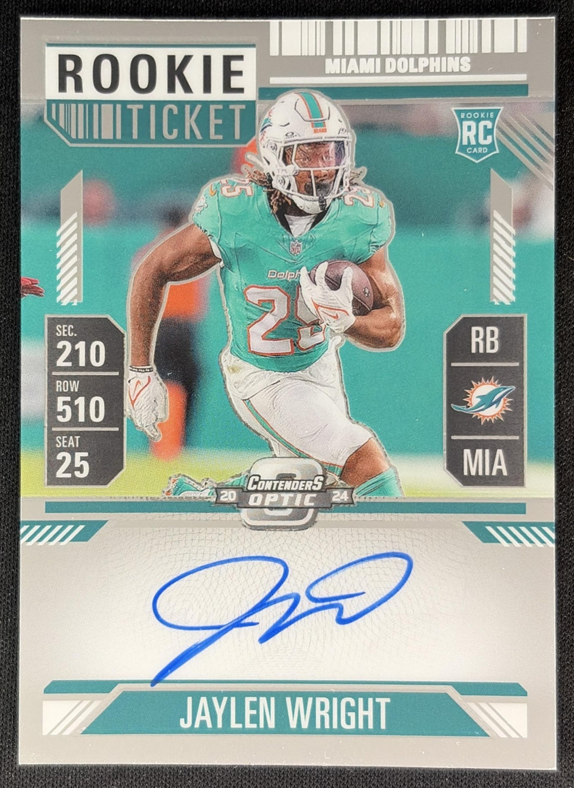 Jaylen Wright 2024 Panini Contenders Optic Rookie Ticket RPS Auto Dolphins Sports Trading Cards