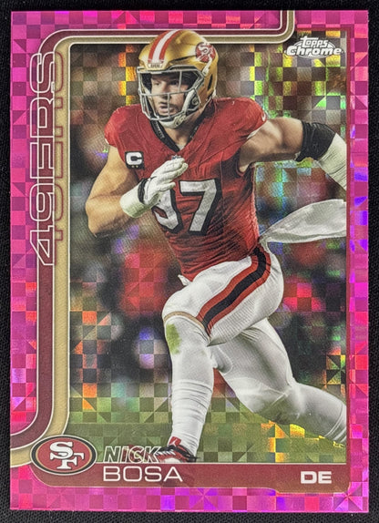 Nick Bosa 2025 Topps Chrome Hot Pink X-Fractor 49ers Sports Trading Cards