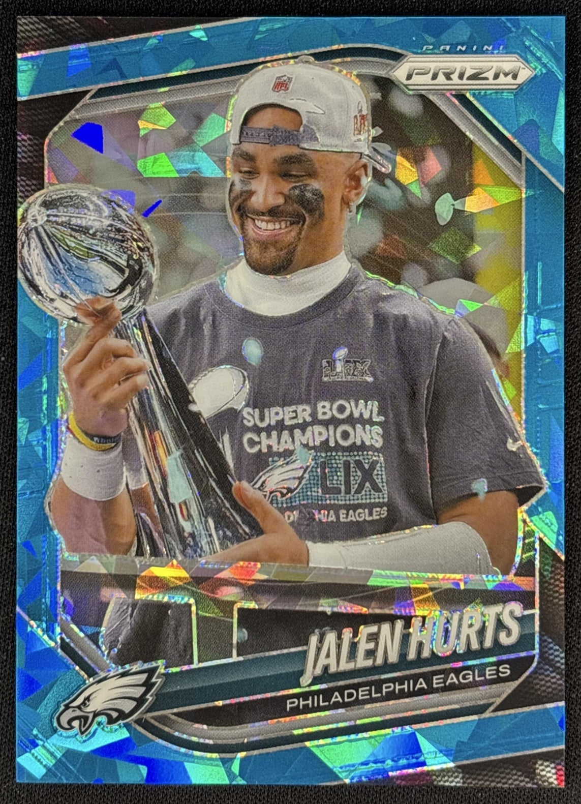 Jalen Hurts 2025 Panini Prizm Blue Ice /99 Eagles front
