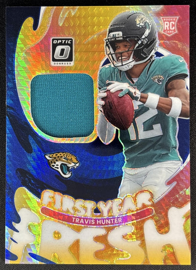 Travis Hunter 2025 Donruss Optic First Year Fresh Blue Hyper Prizm Jaguars