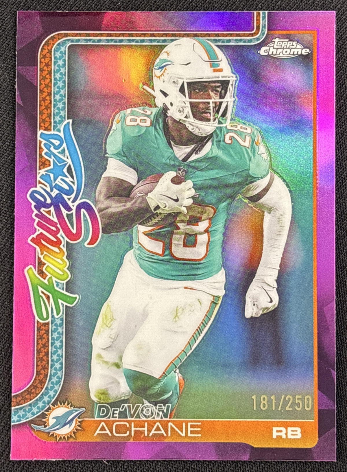 De'Von Achane 2025 Topps Chrome Future Stars Pink Refractor /250 Dolphins