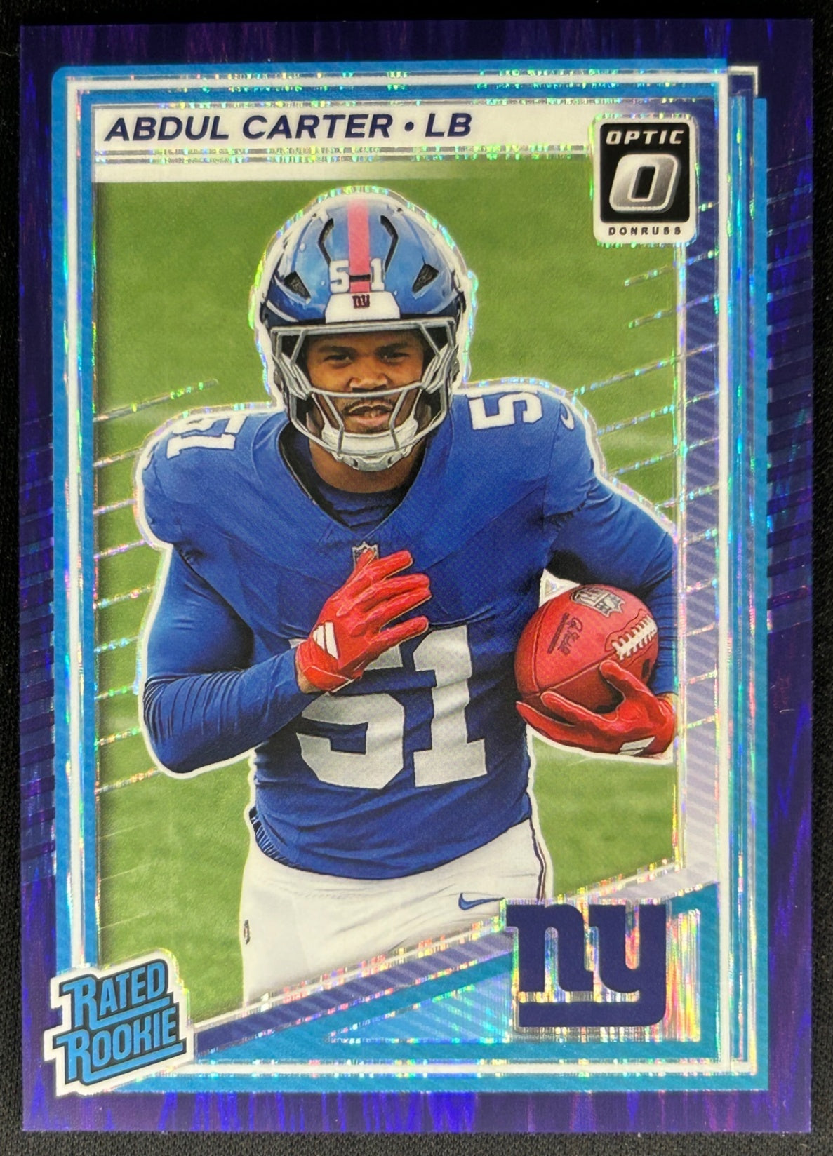 Abdul Carter 2025 Panini Donruss Optic Rated Rookie Purple Shock Prizm Giants Sports Trading Cards