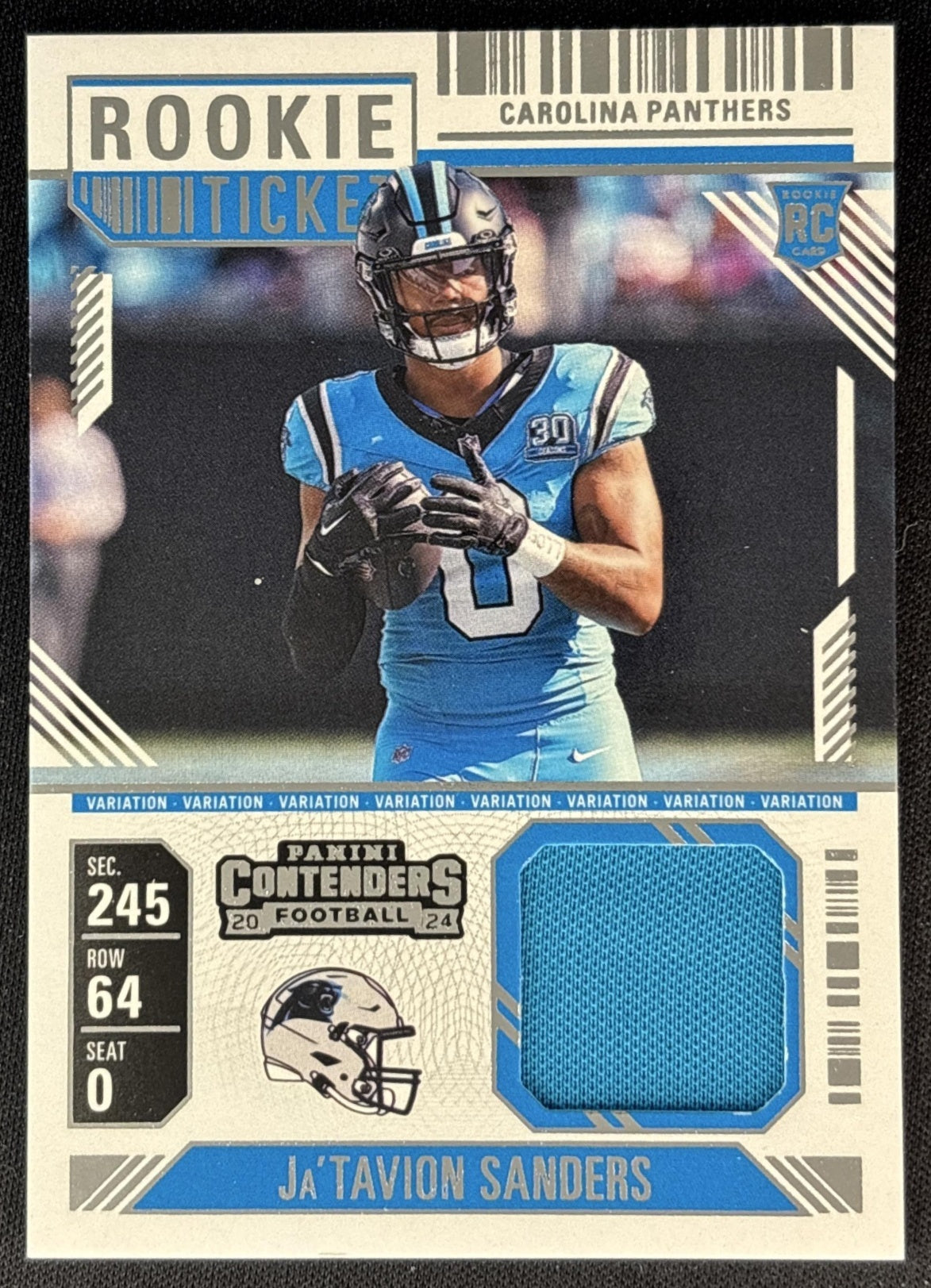 Ja'Tavion Sanders 2024 Contenders Rookie Ticket Swatches Variation Panthers
