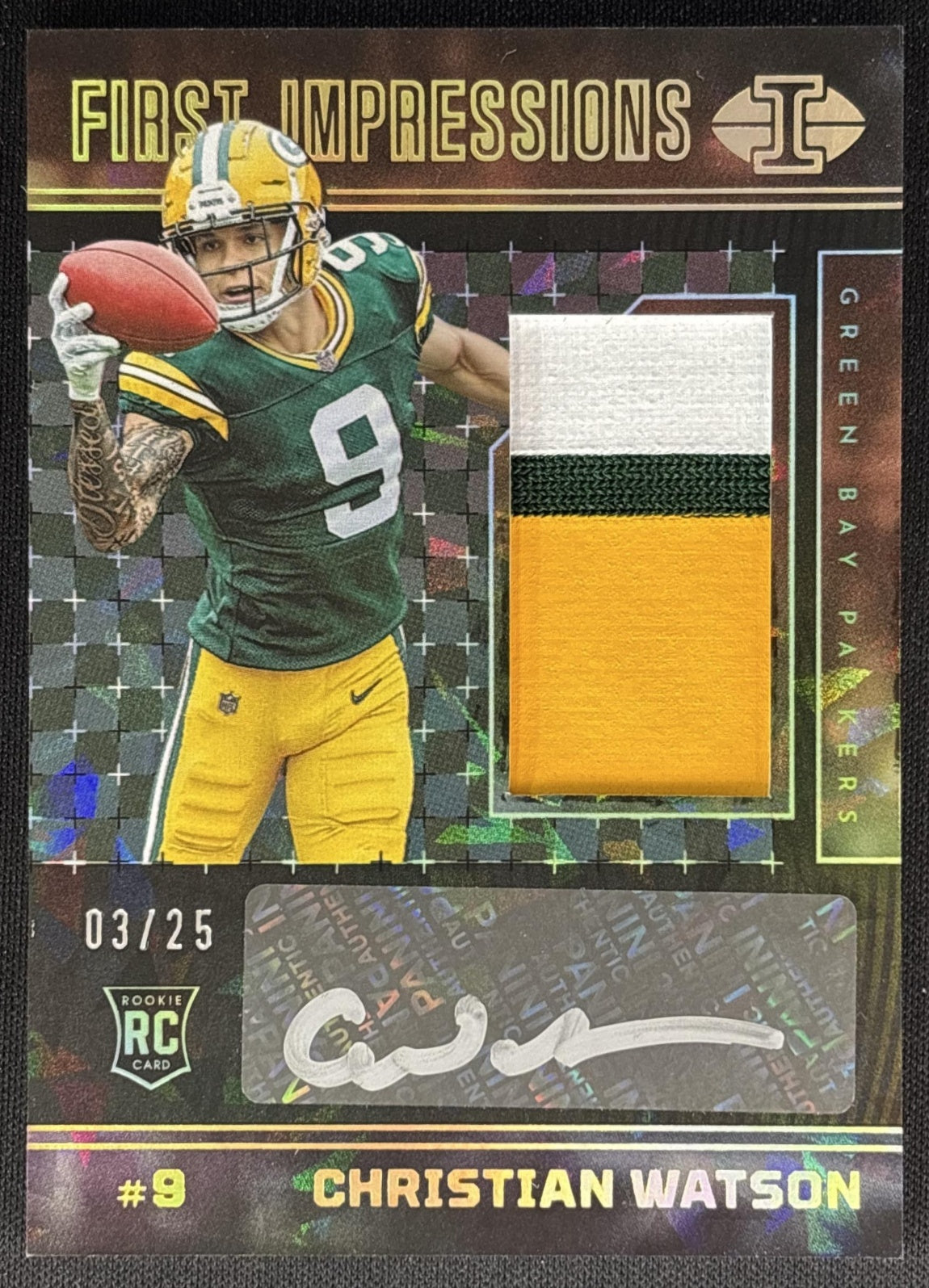 Christian Watson 2022 Illusions First Impressions Auto Memorabilia Gold /25 Packers Sports Trading Card