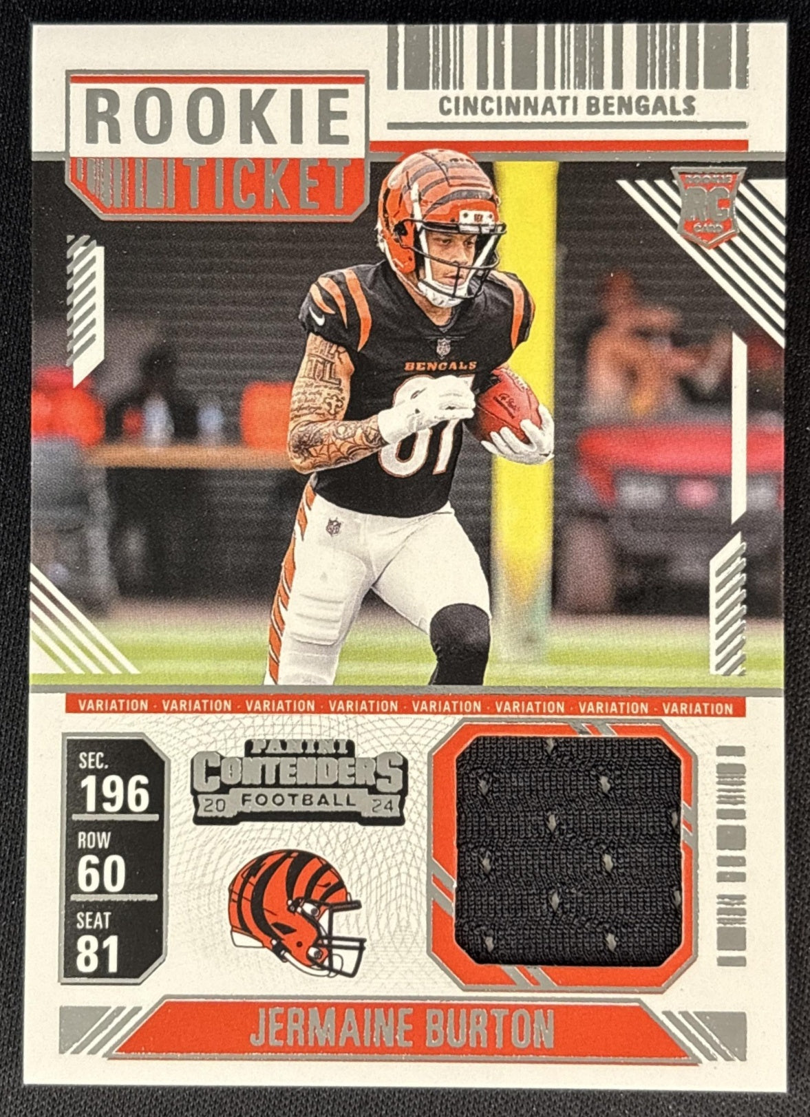Jermaine Burton 2024 Panini Contenders Rookie Ticket Swatches Variation Bengals
