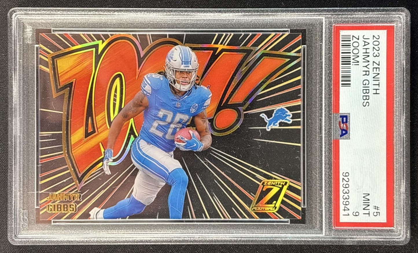 Jahmyr Gibbs 2023 Panini Zenith Zoom! PSA 9 Lions front