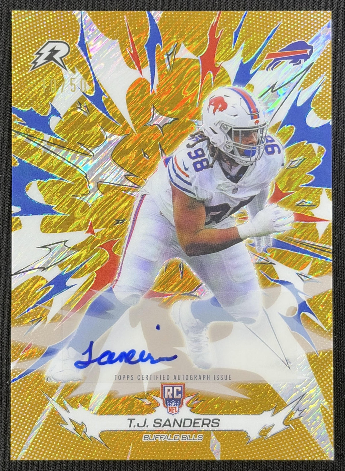 T.J. Sanders 2025 Topps Resurgence Rookie Signatures Gold Static Refractor /50 Bills