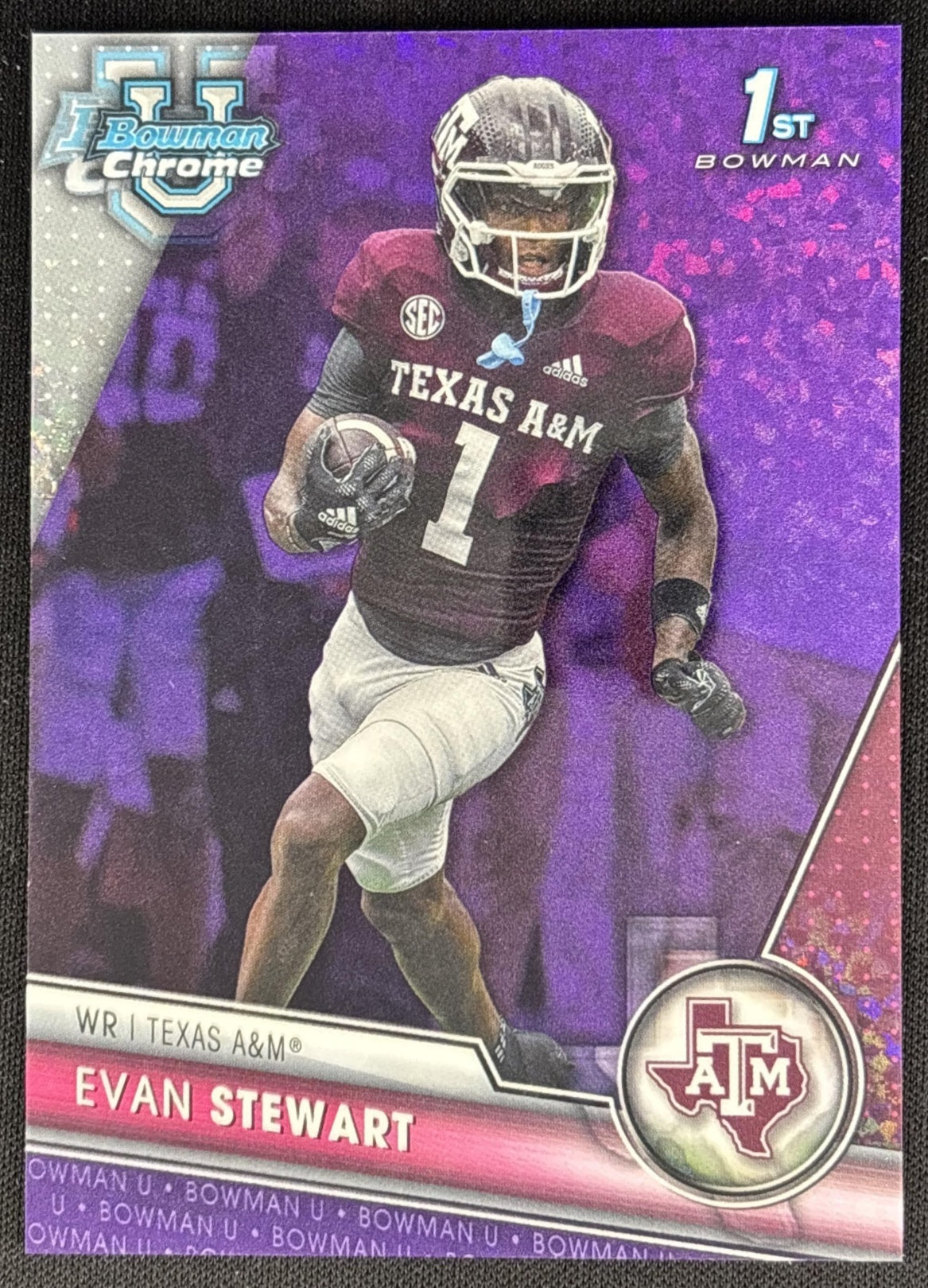 Evan Stewart 2023 University Chrome Purple Mini Diamond Refractor /399 Aggies front