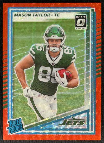 Mason Taylor 2025 Donruss Optic Rated Rookie Preview Red Wave Jets Sports Trading Cards
