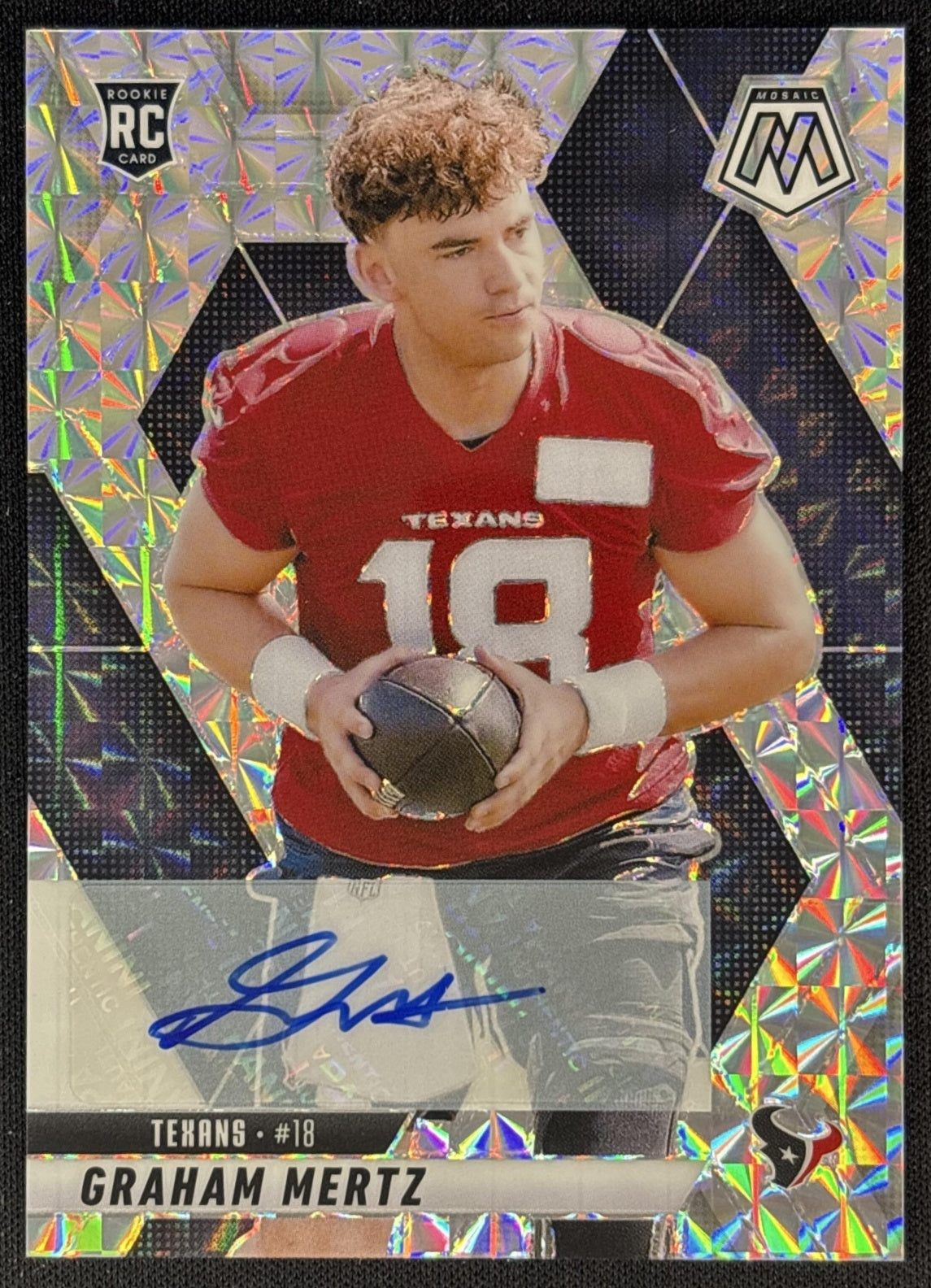 Graham Mertz 2025 Panini Mosaic Rookie Auto Texans front