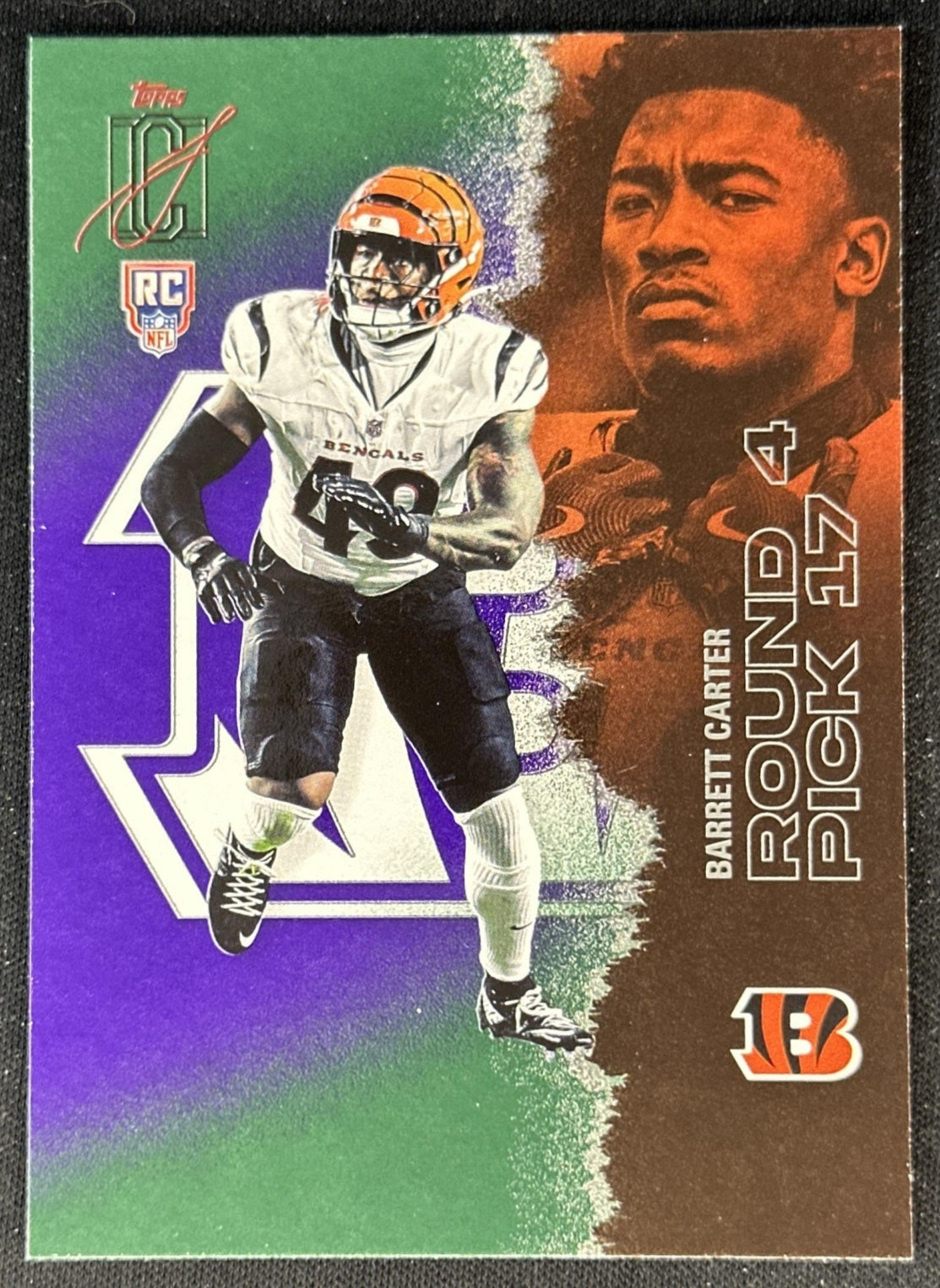 Barrett Carter 2025 Topps Signature Class Green & Purple Rookie Bengals front
