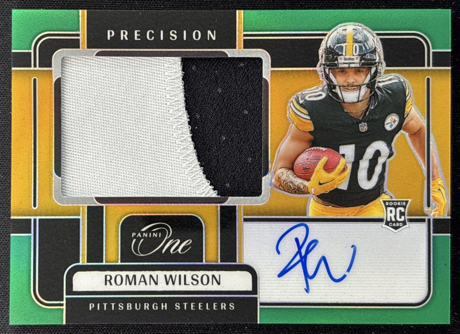 Roman Wilson 2024 Panini One Precision Rookie Patch Auto Green /40 Steelers Sports Trading Cards