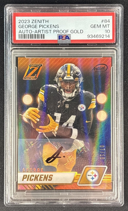 George Pickens 2023 Panini Zenith Auto Artist Proof Gold /10 PSA 10 Steelers Sports Trading Cards