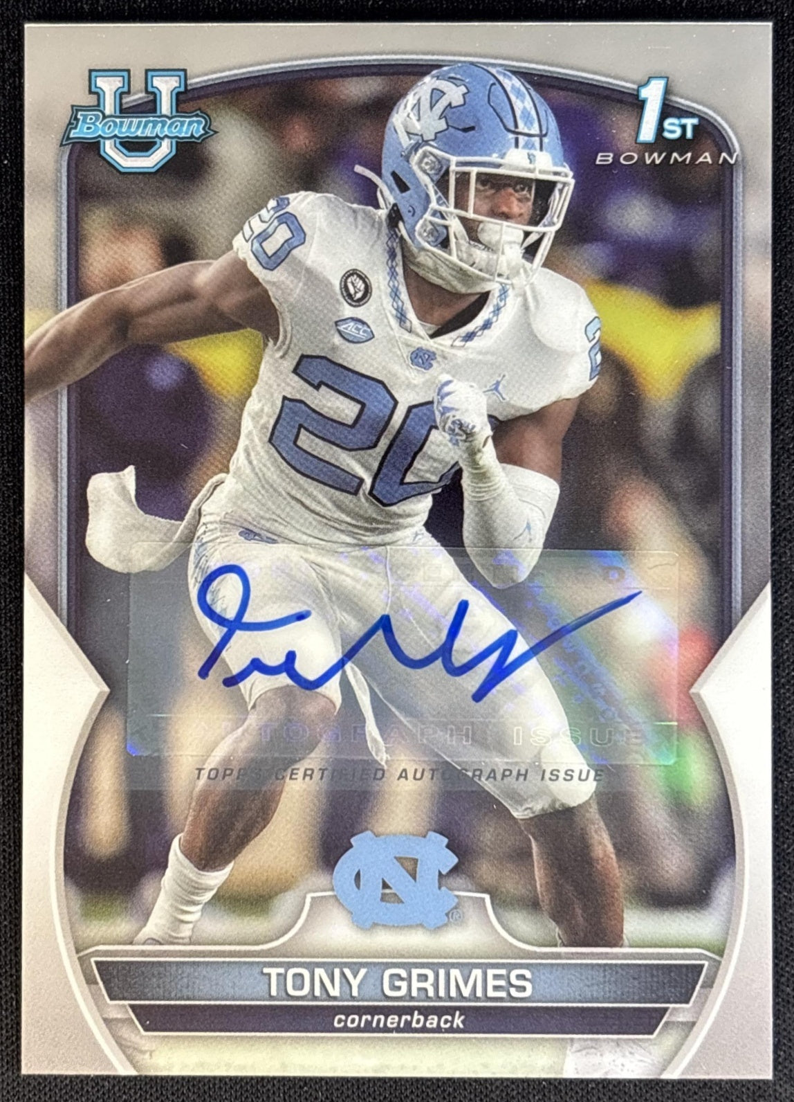 Tony Grimes 2022 Bowman University Chrome Prospect Auto Tar Heels