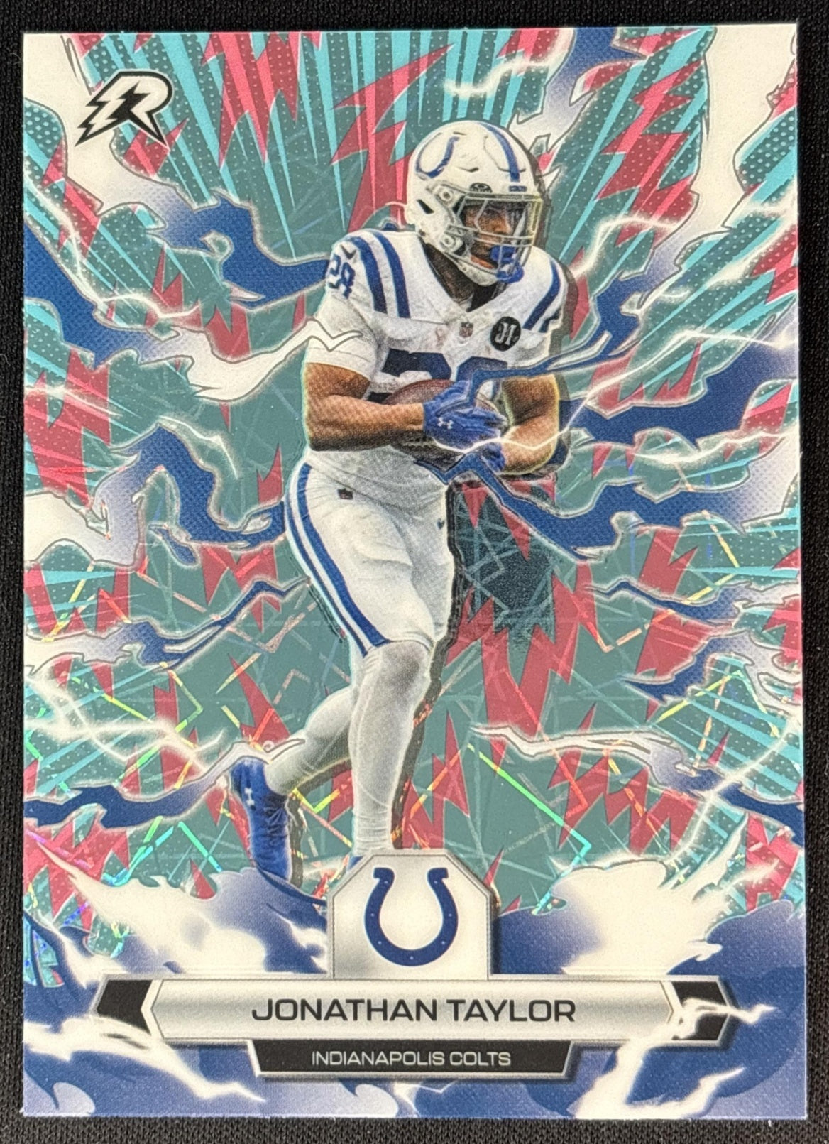 Jonathan Taylor 2025 Topps Resurgence Sky Blue and Pink Shock Refractor Colts Indianapolis Colts Sports Trading Cards