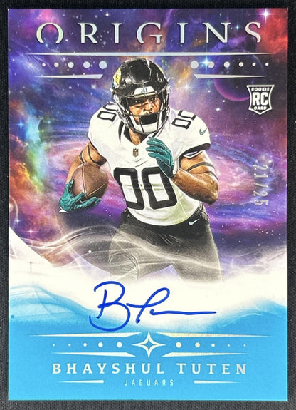 Bhayshul Tuten 2025 Panini Origins Rookie Auto Turquoise /25 Jaguars front