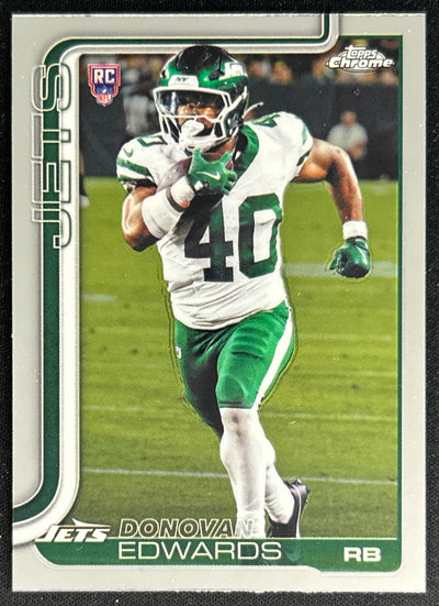 Donovan Edwards 2025 Topps Chrome Rookie Jets Sports Trading Cards