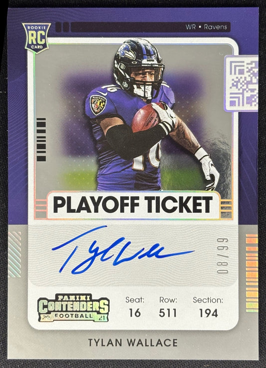 Tylan Wallace 2021 Contenders Playoff Ticket /99 Ravens front