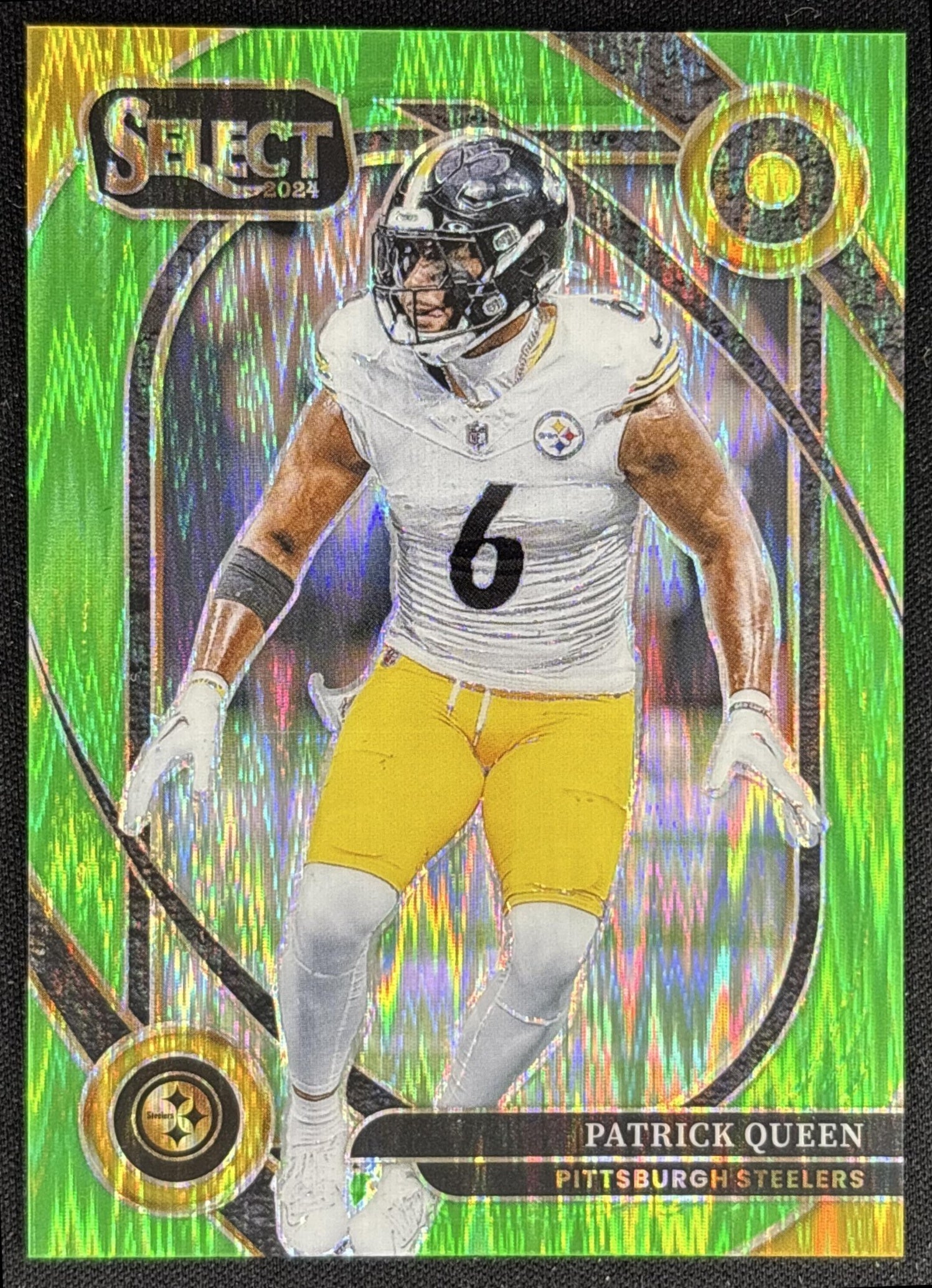 Patrick Queen 2024 Panini Select Club Neon Green Prizm Shock /499 Steelers