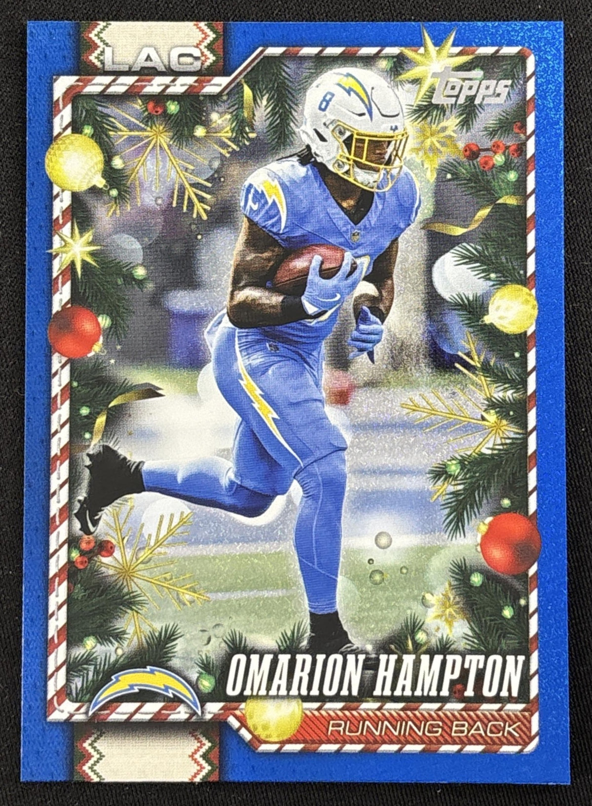 Omarion Hampton 2026 Topps Holiday Blue Metallic Glitter Chargers - front