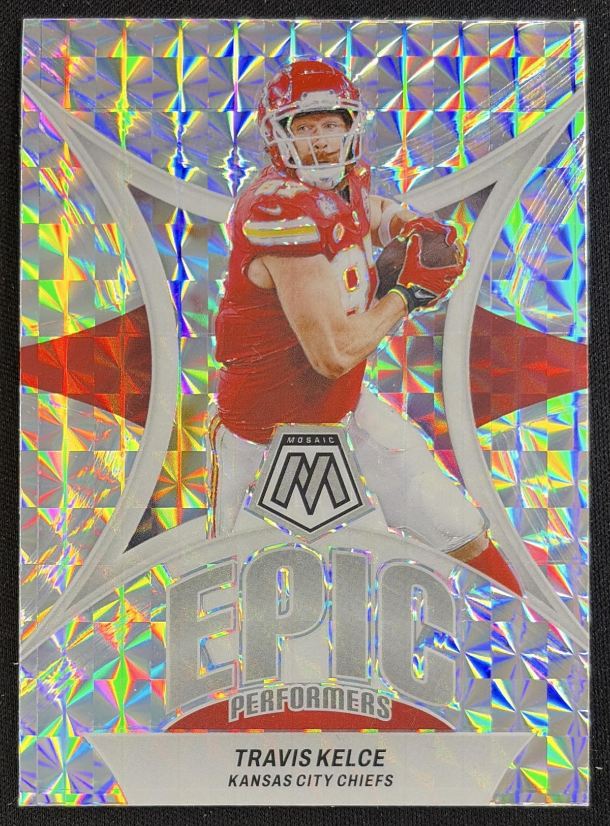 Travis Kelce 2024 Panini Mosaic Epic Performers Silver Mosaic Chiefs Sports Trading Card