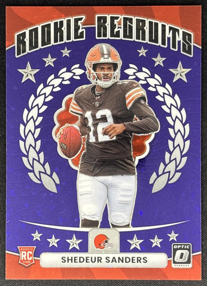 Shedeur Sanders 2025 Donruss Optic Rookie Recruits Purple Stars Prizm /25 Browns Sports Trading Cards