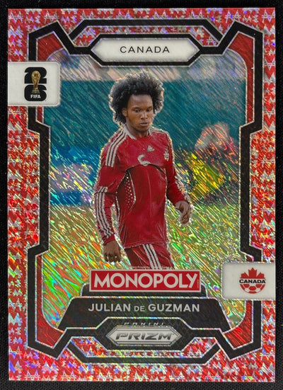Julian De Guzman 2026 Prizm Monopoly World Cup Red Big Money Shimmer /100 Canada Sports Trading Cards