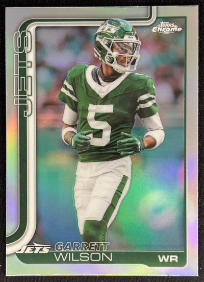 Garrett Wilson 2025 Topps Chrome Refractor Jets Sports Trading Cards