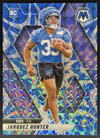Jarquez Hunter 2025 Panini Mosaic Rookies Reactive Blue Prizm Rams Sports Trading Cards