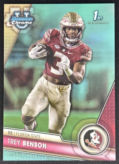 Trey Benson 2023 Bowman University Chrome Aqua Refractor /299 Seminoles front