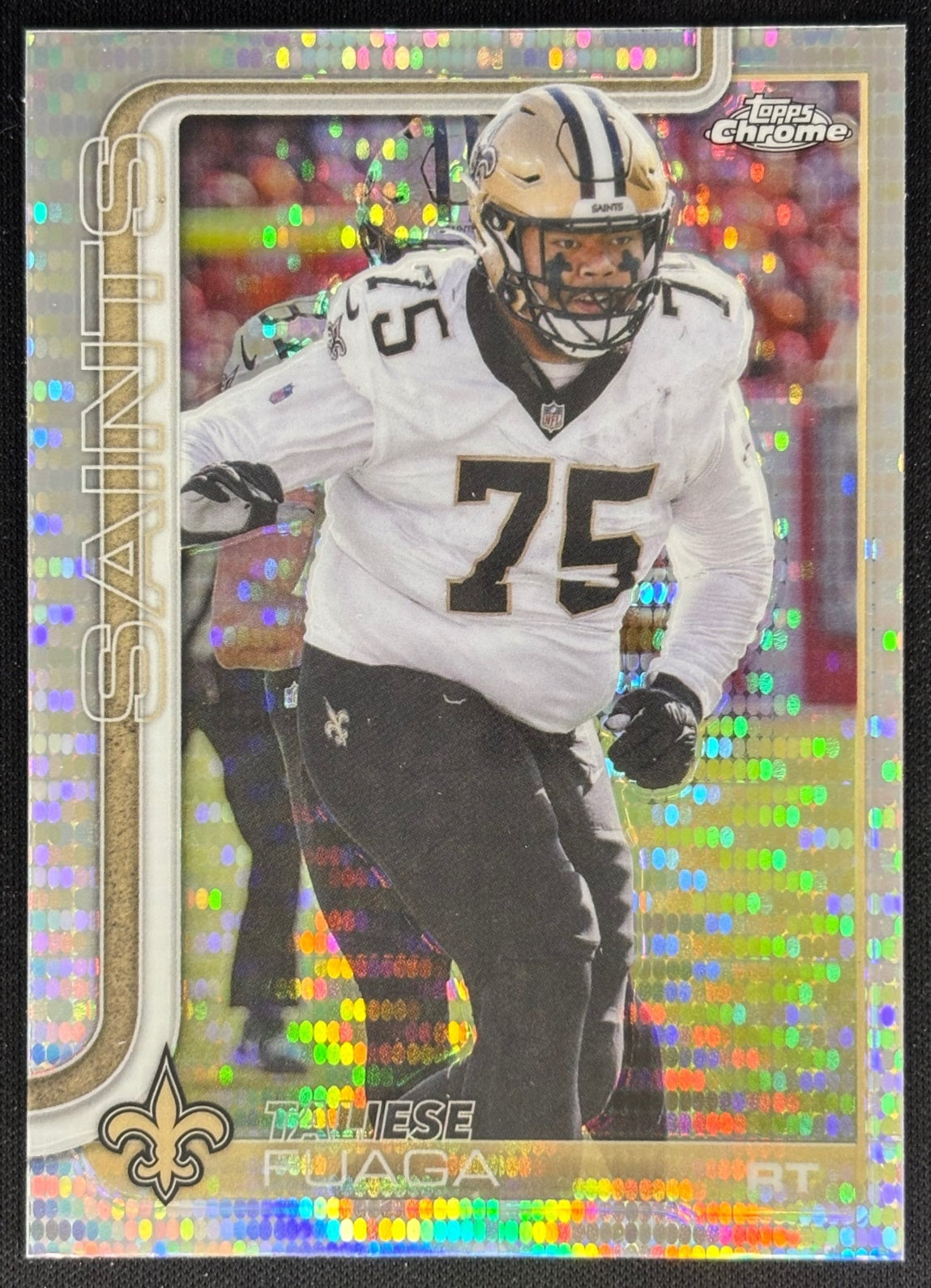 Taliese Fuaga 2025 Topps Chrome Pulsar Refractor Saints Sports Trading Cards