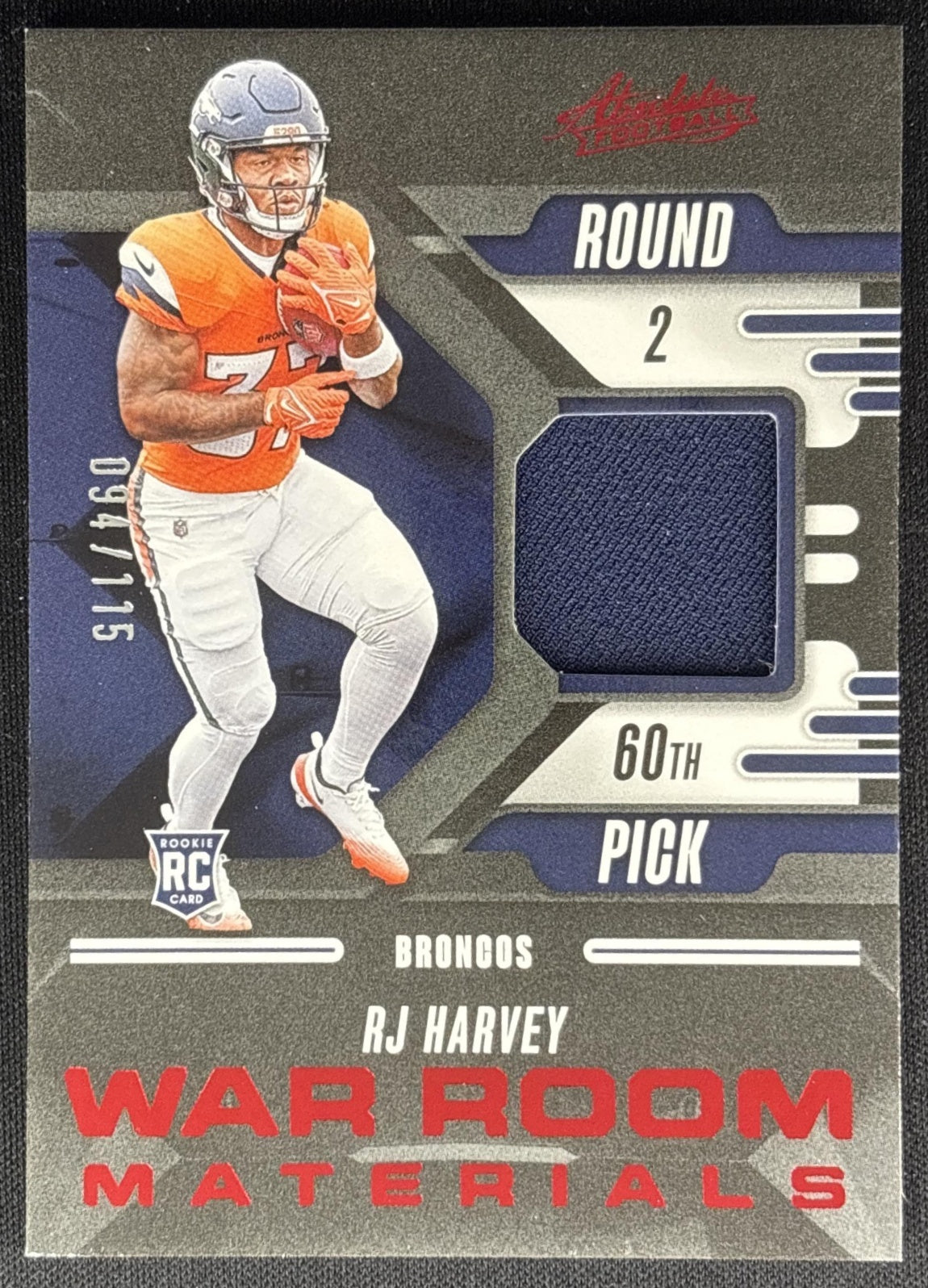 RJ Harvey 2025 Panini Absolute War Room Materials /115 Broncos Default Title Sports Trading Cards