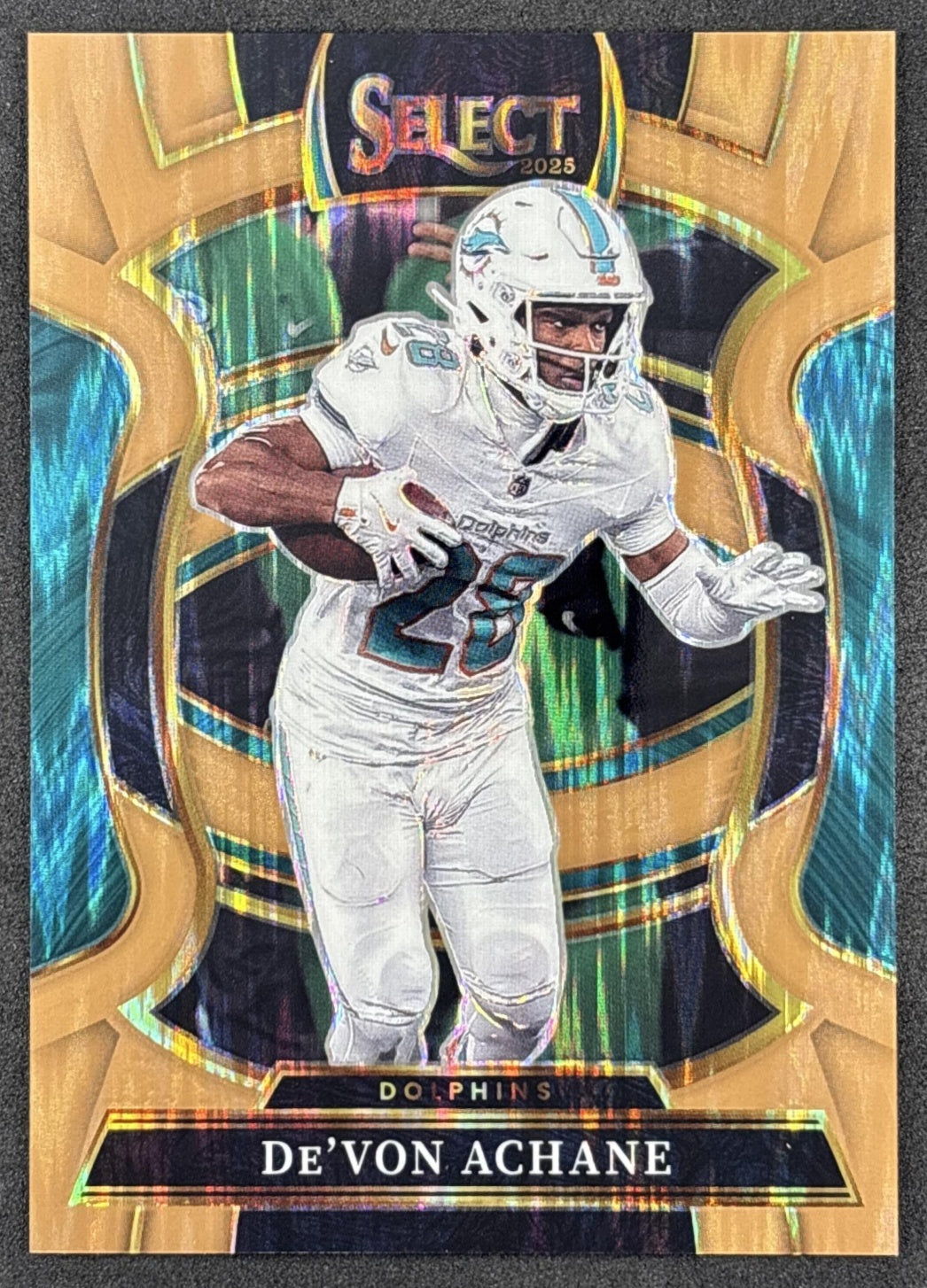 De'Von Achane 2025 Panini Select Concourse Copper Prizm Shock /899 Dolphins front