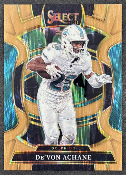 De'Von Achane 2025 Panini Select Concourse Copper Prizm Shock /899 Dolphins front