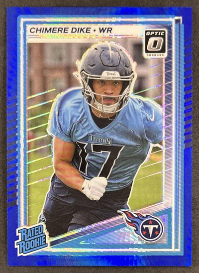 Chimere Dike 2025 Panini Donruss Optic Rated Rookie Blue Hyper Prizm Titans Sports Trading Cards
