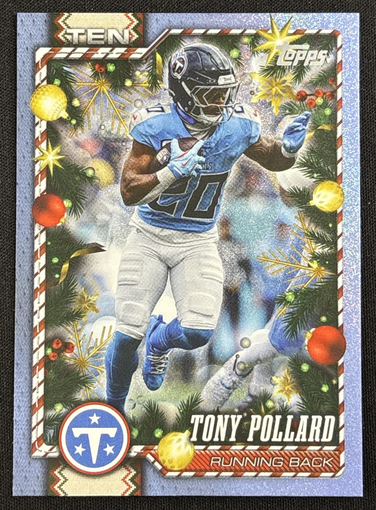Tony Pollard 2026 Topps Holiday Light Blue and White Glitter Titans | Tennessee Titans