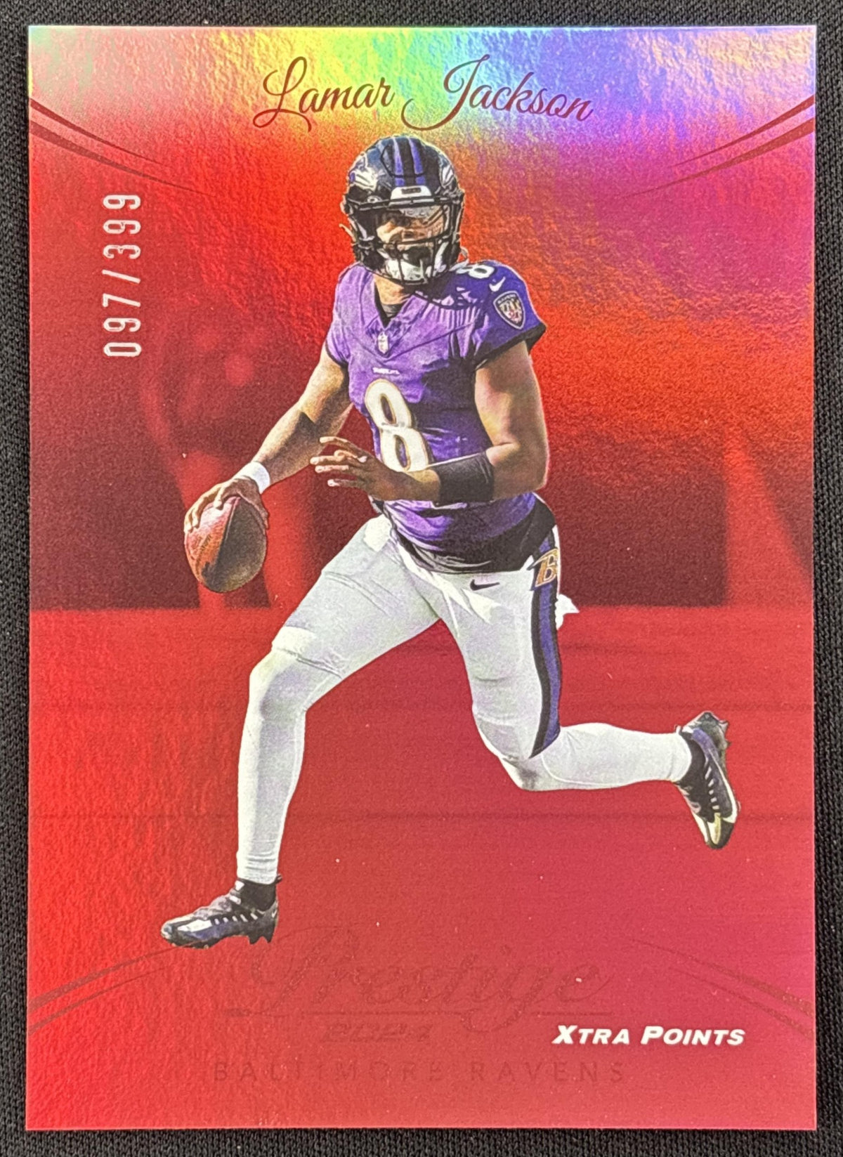 Lamar Jackson 2024 Panini Prestige Red Premium Xtra Points /399 Ravens